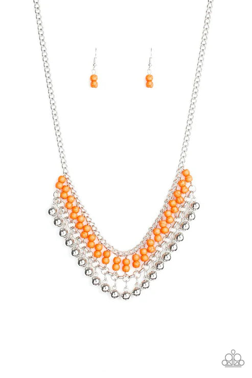 Paparazzi - Beaded Bliss - Orange Necklace