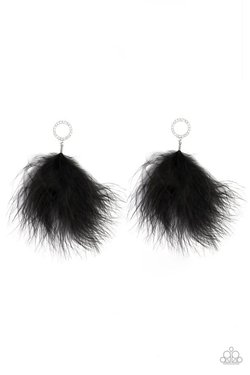 Paparazzi - BOA Down - Black Earrings