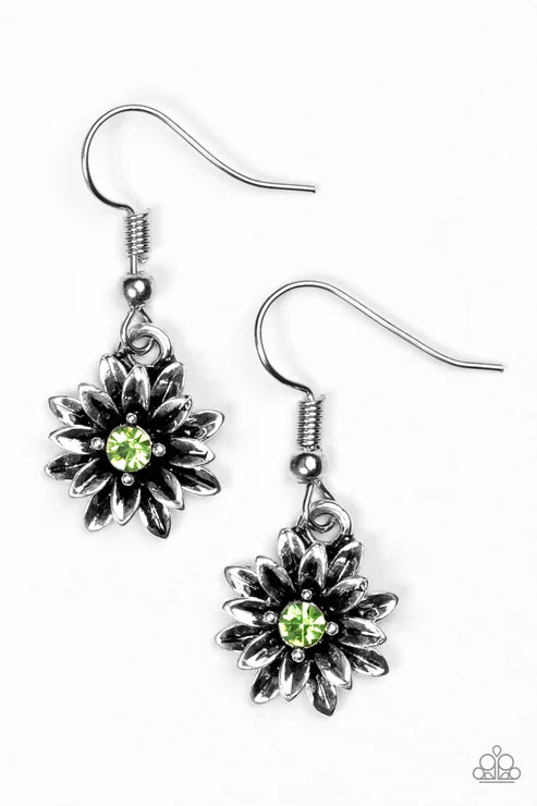 Paparazzi - Diamonds and Daisies - Green Earrings