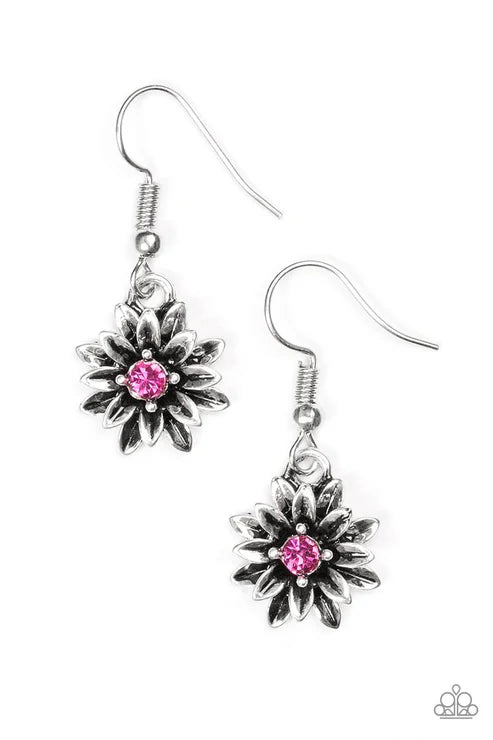 Paparazzi - Diamonds and Daisies - Pink Earrings