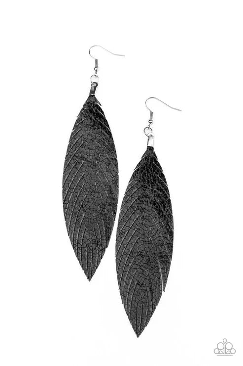 Paparazzi - Feather Fantasy - Black Earrings