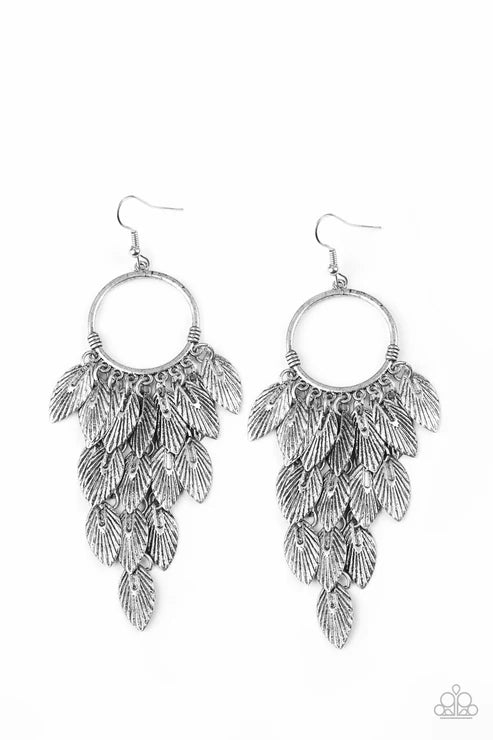 Paparazzi - Feather Frenzy - Silver Earrings