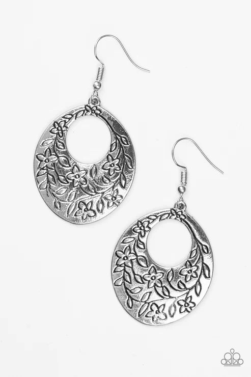 Paparazzi - Flirting With Florals - Silver Earrings