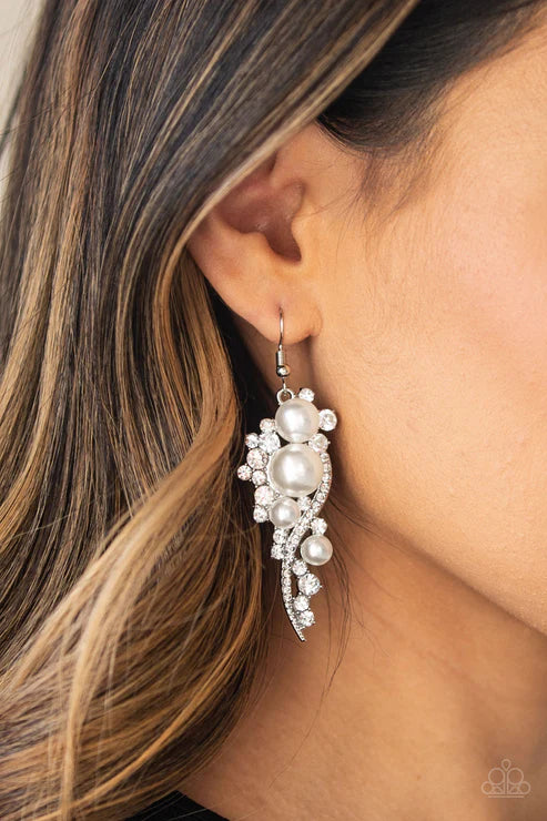 Paparazzi - High-End Elegance - White Earrings