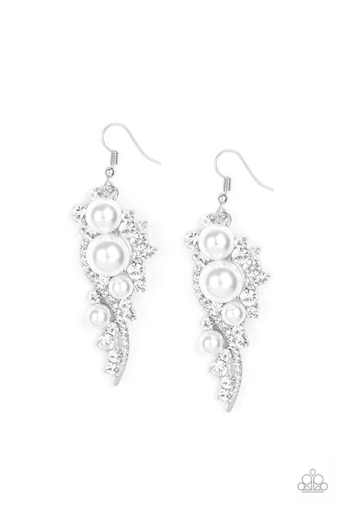 Paparazzi - High-End Elegance - White Earrings