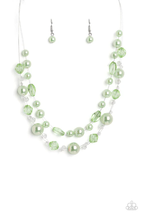 Paparazzi - Parisian Pearls - Green Necklace