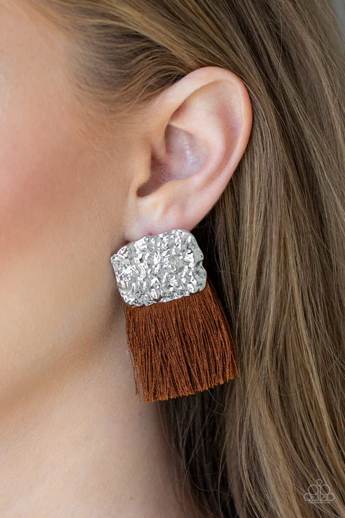 Paparazzi - Plume Bloom - Brown Earrings