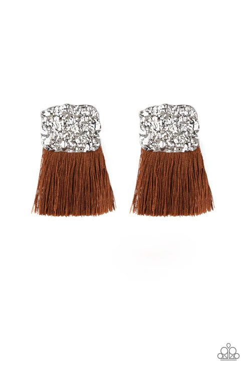 Paparazzi - Plume Bloom - Brown Earrings