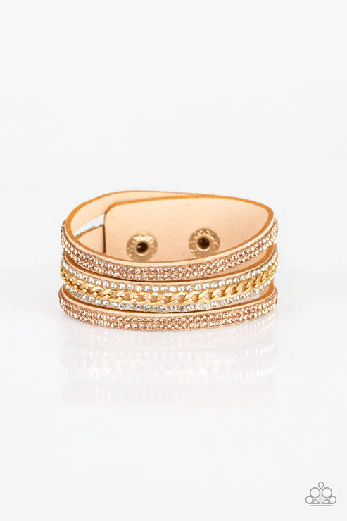 Paparazzi - Rollin In Rhinestones - Gold Bracelet