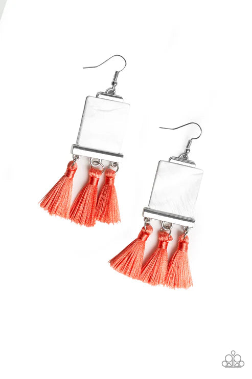 Paparazzi - Tassel Retreat - Orange Earrings