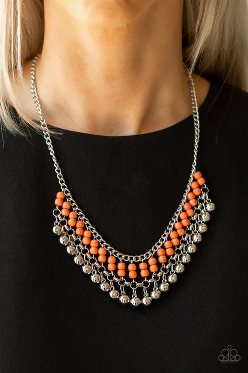 Paparazzi - Beaded Bliss - Orange Necklace