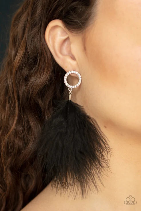 Paparazzi - BOA Down - Black Earrings
