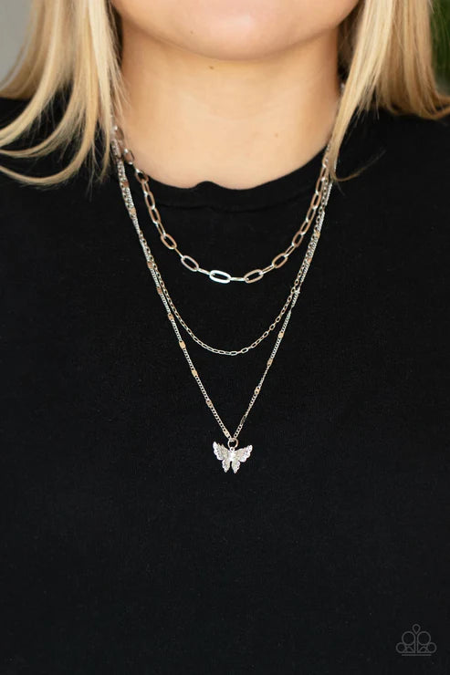 Paparazzi - Bountiful Butterflies - Silver Necklace