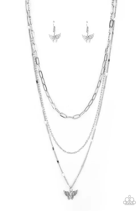 Paparazzi - Bountiful Butterflies - Silver Necklace