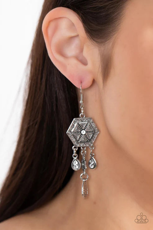 Paparazzi - Dreamcatcher Delight - White Earrings