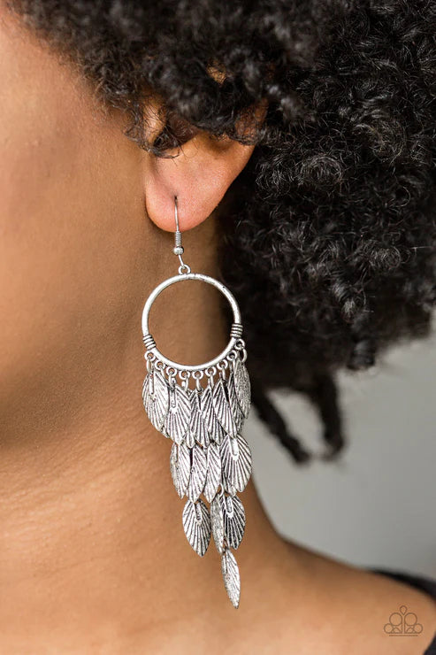 Paparazzi - Feather Frenzy - Silver Earrings