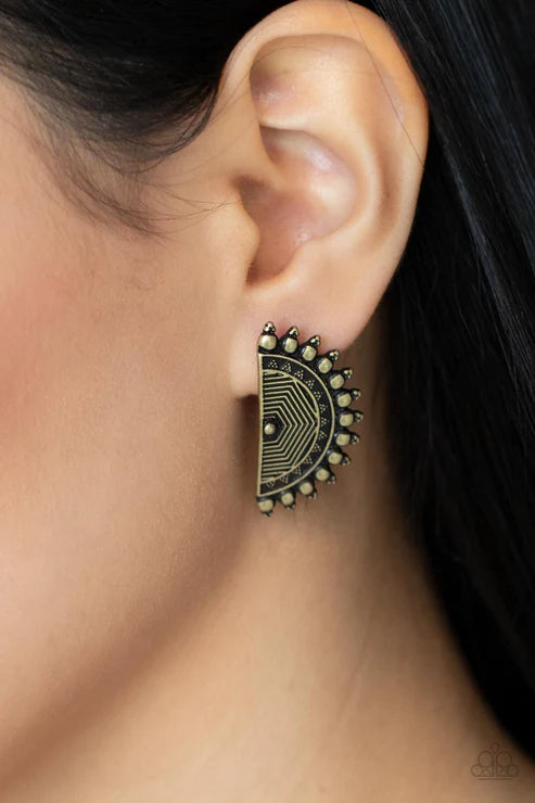 Paparazzi - Fiercely Fanned Out - Brass Earrings