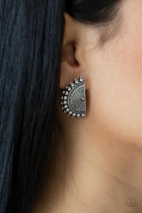Paparazzi - Fiercely Fanned Out - Silver Earrings