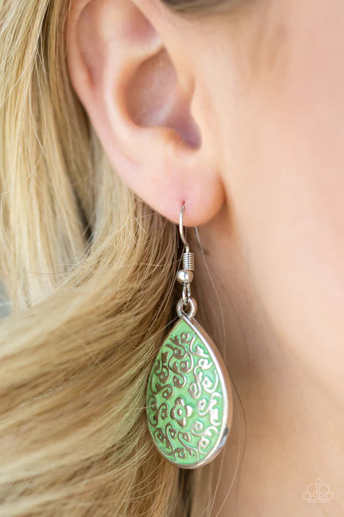 Paparazzi - Flirty Flower Girl - Green Earrings