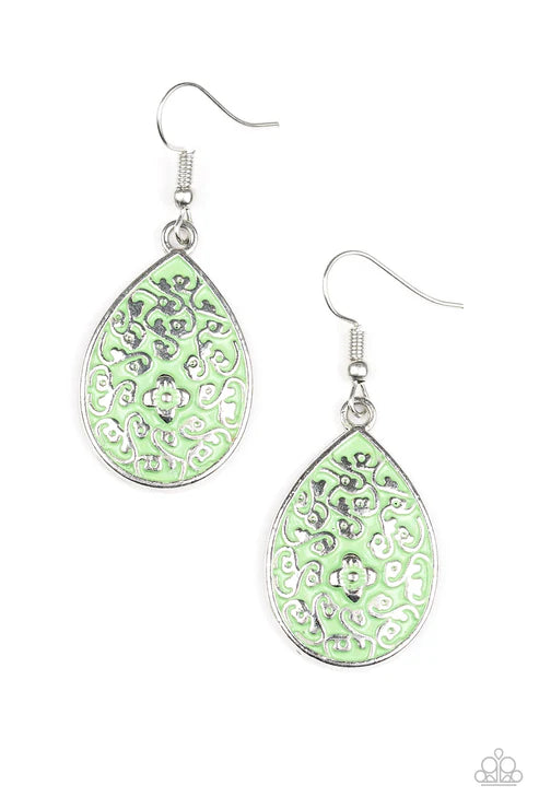 Paparazzi - Flirty Flower Girl - Green Earrings