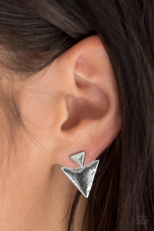 Paparazzi - Get Into the SPEAR-it - Silver Earrings