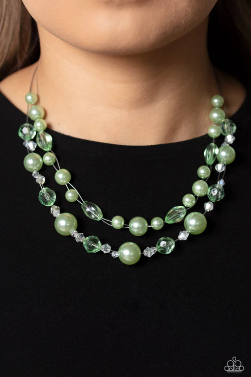 Paparazzi - Parisian Pearls - Green Necklace