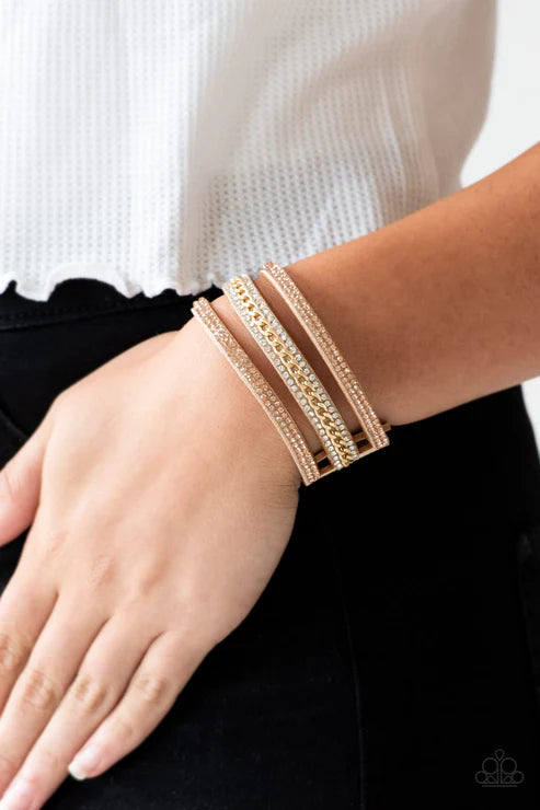 Paparazzi - Rollin In Rhinestones - Gold Bracelet