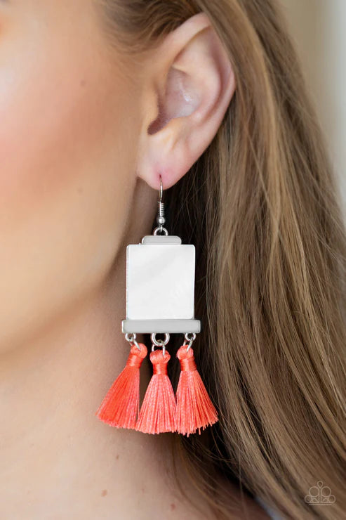 Paparazzi - Tassel Retreat - Orange Earrings