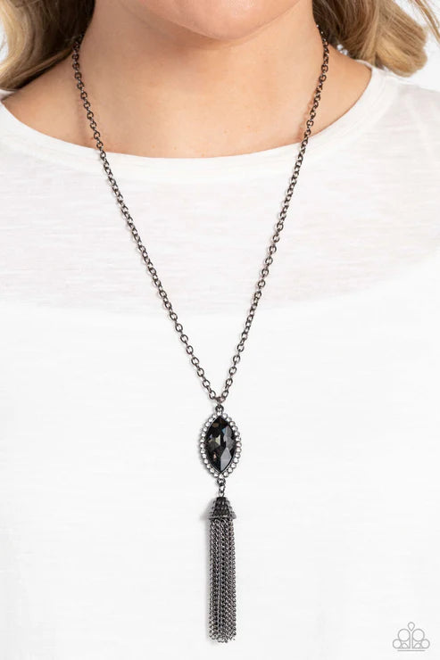 Paparazzi - Tassel Tabloid - Black Necklace