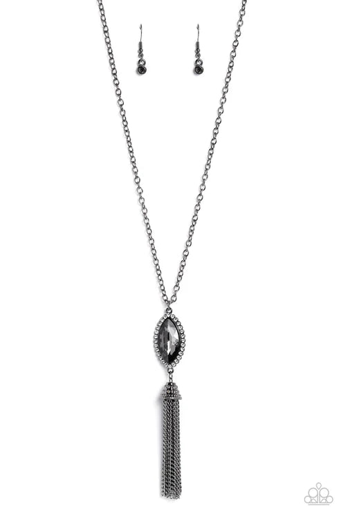 Paparazzi - Tassel Tabloid - Black Necklace