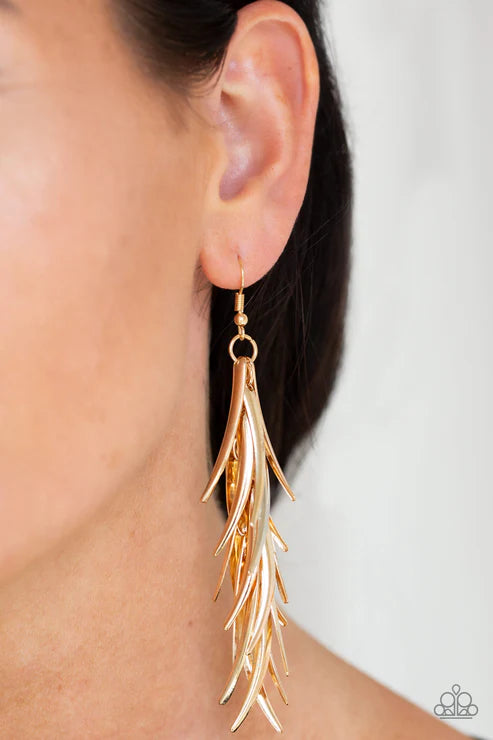 Paparazzi - Tasseled Talons - Gold Earrings